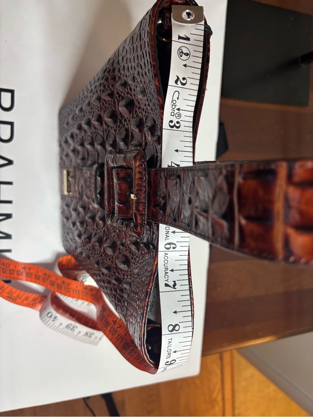 Brahmin Faith in Pecan in Croco-Embossed Leather Mini Bucket Bag - Picture 9 of 11